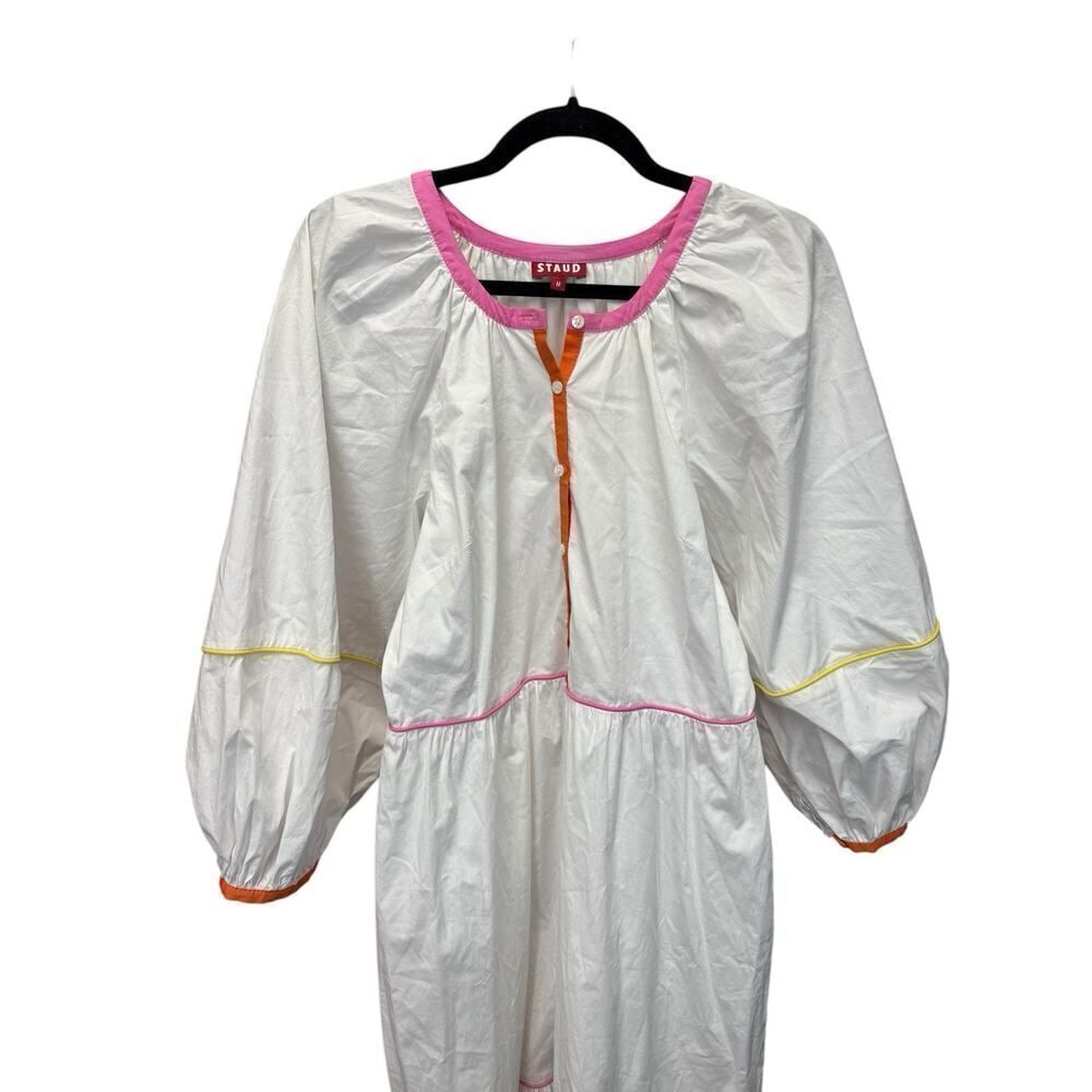STAUD Demi Dress Womens White PoplinβRainbow Stitching Maxi Tiered Cotton Medium - Picture 5 of 10